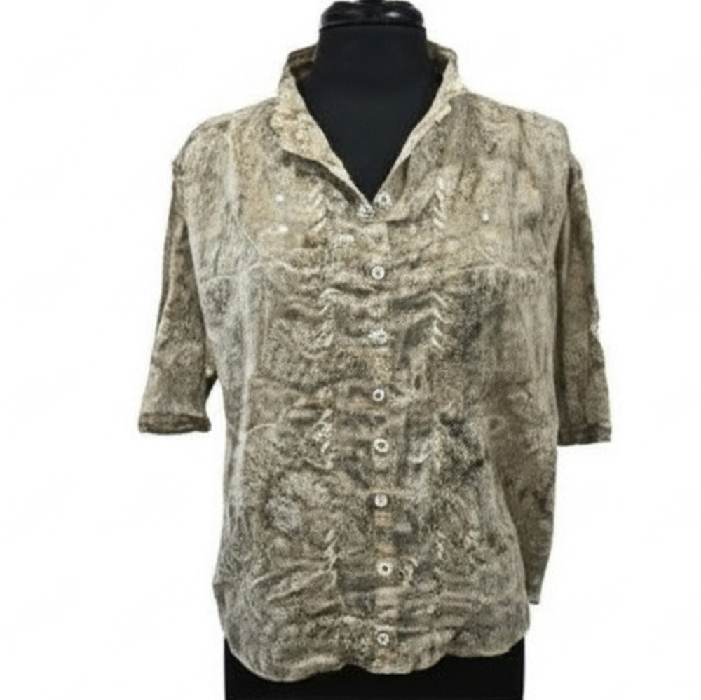 Love Kyla M Kyla Seo Caite Handmade Short Sleeve Button Down Blouse Embroidered